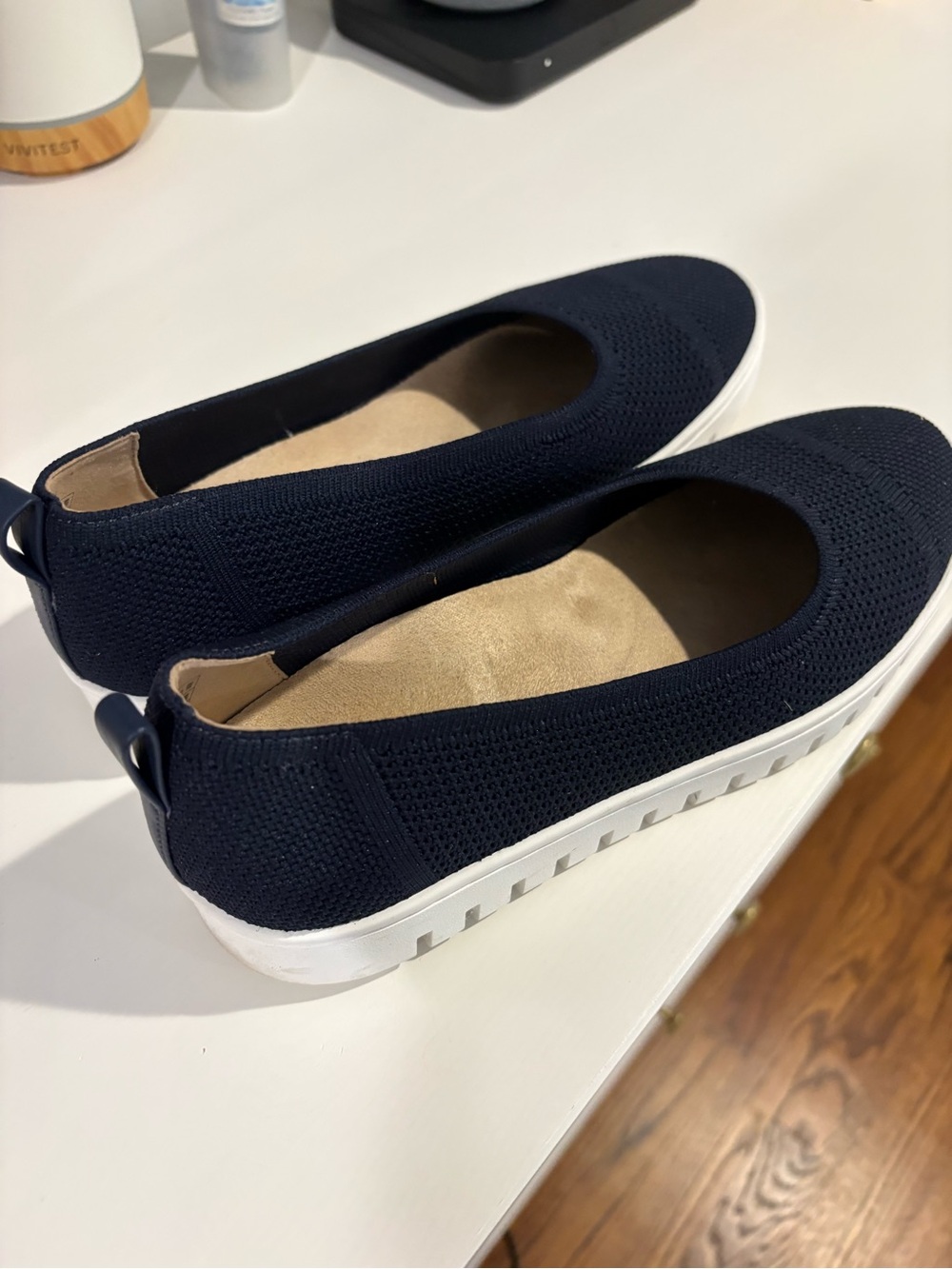 Vionic Navy Knit Slip-On Flats with White Sole